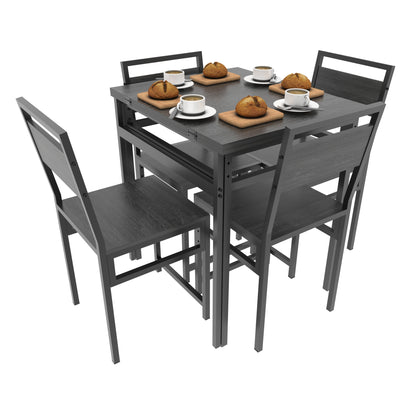 Extendable Dining Table Set with 4 Chairs, Industrial Rectangular Expandable Kitchen Table, Wood Grain Metal Frame Space Saving Dinner Furniture for Small Family Apartment