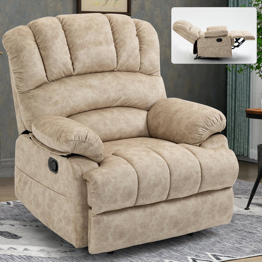 Large Manual Recliner Chair in Fabric, Beige