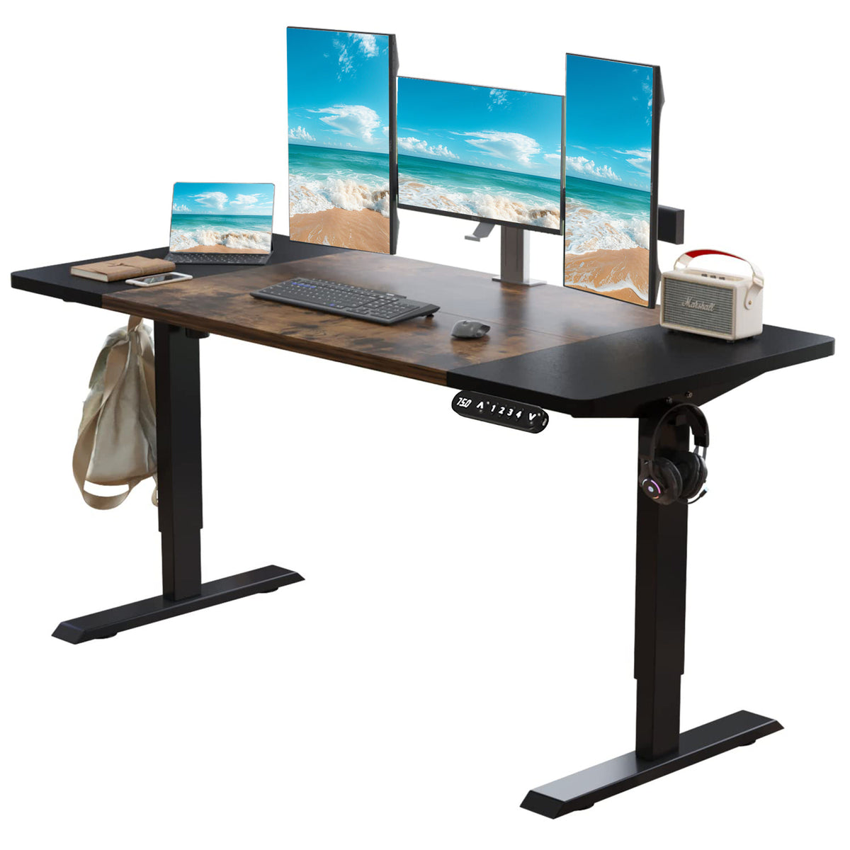 63"×30" Height Adjustable Electric Standing Desk Height Stand Up Computer Desk,Sit and Stand Home Office Desk with Splice Board (black& brown desktop+single motor black frame)