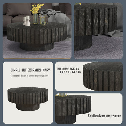 Modern minimalist circular black coffee table, 31.4-inch natural wood color and texture, space aesthetics suitable for easy assembly in living rooms, study rooms, and dining rooms