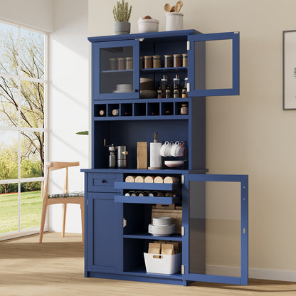 [Assembly Video Provided] TOPMAX Farmhouse 35.4x17.7x74.8inch Freestanding Buffet with Hutch – Blue