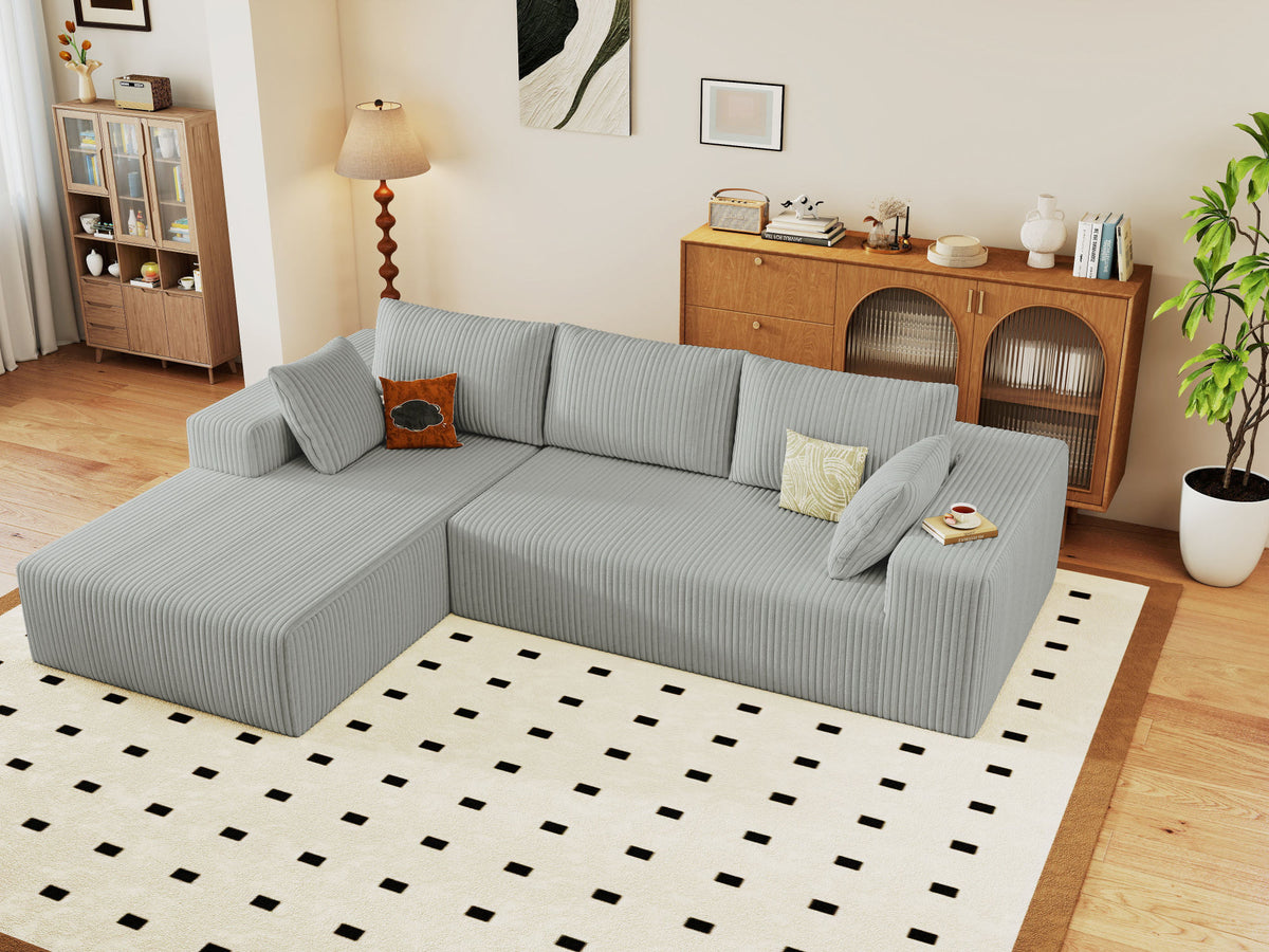 96" Cloud Sectional Couch with L-Shape Chaise,Modern Modular Sofa with Deep Seat, Upholstered Couches for Living Room Bedroom,No Assembly Required (Plush Corduroy Fabric)