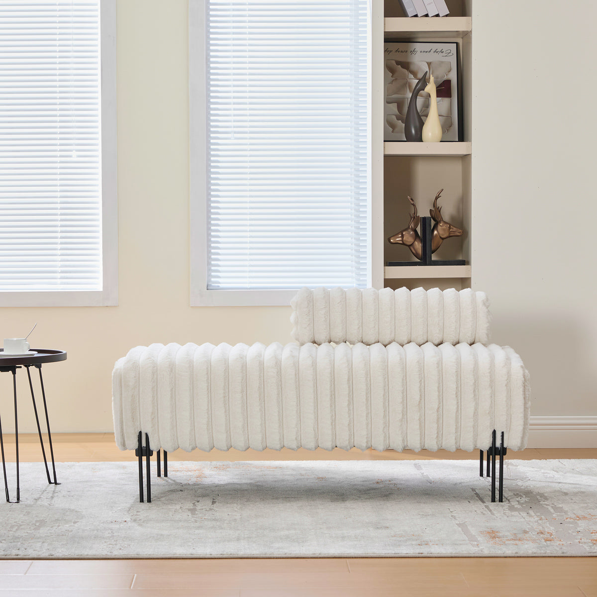 Elegant Upholstered Mini Loveseat with Adjustable Backrest, Beige Faux Fur, 49.6" Wide