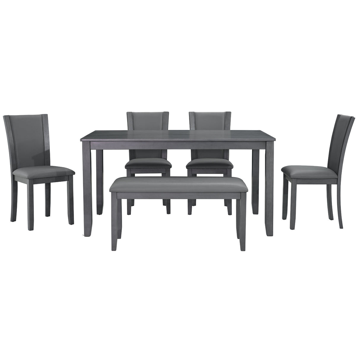 Modern 6-Piece Dining Table Set with Bench and Chairs for Dining Room or Kitchen – Grey