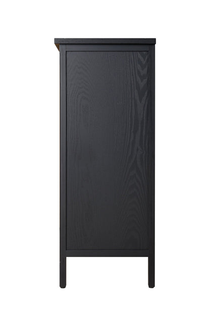 Hand-Carved Accent Cabinet, Black Wooden Storage Cabinet with Drawer & Doors, Floral Embossed Sideboard with Gold Handles for Entryway, Living Room, 14.97"x31.5"x36.82"