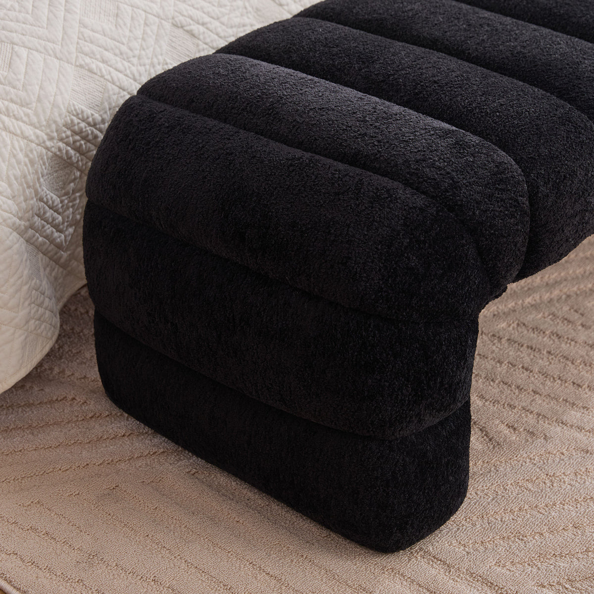 69.7"Wide Modern Upholstered Armless Bed Bench, Channel Tufted Couch Daybed Chaise, Chenille Ottoman Foot Stool for Living Room and Bedroom, Entryway, Black