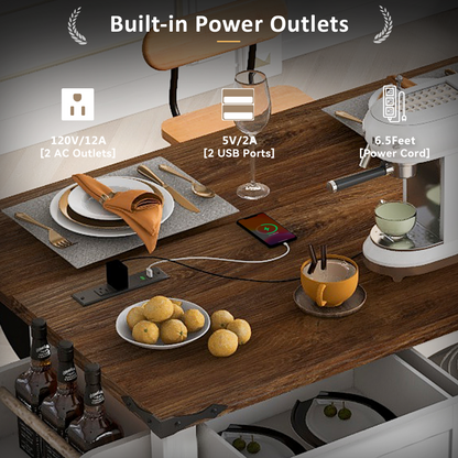 K&K 53.7" Farmhouse Kitchen Island with Power Outlet, 2 Sliding Barn Door Kitchen Storage Island with Drop Leaf – Model N707S170347W