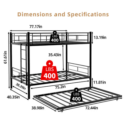 Heavy-duty Sturdy Metal Twin over Twin Bunk Bed with Noise Reduction, Safety Guardrail, No Box Spring Needed, Black