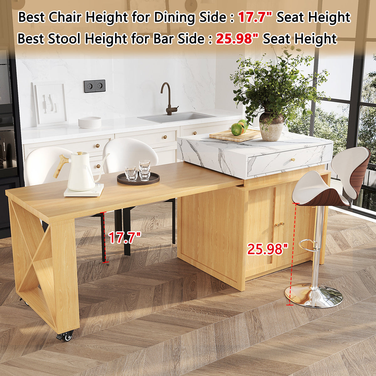 U_STYLE Modern Imitation Marble Counter Height Dining Table for 4, Farmhouse Bar Table with Adjustable Shelf, for Kitchen & Home Bar (Chairs Not Included)