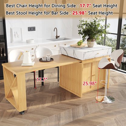 U_STYLE Modern Imitation Marble Counter Height Dining Table for 4, Farmhouse Bar Table with Adjustable Shelf, for Kitchen & Home Bar (Chairs Not Included)