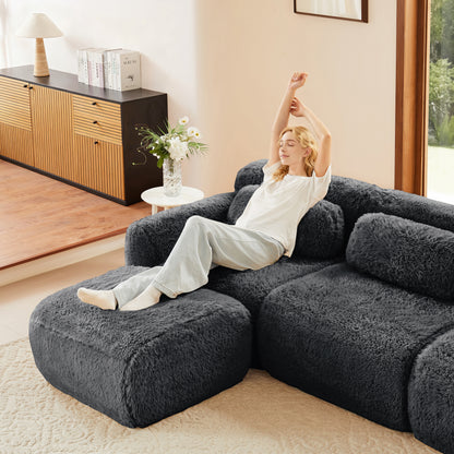 Aviana Armless Sofa W/Pillow Plush Fabric-Dark Grey