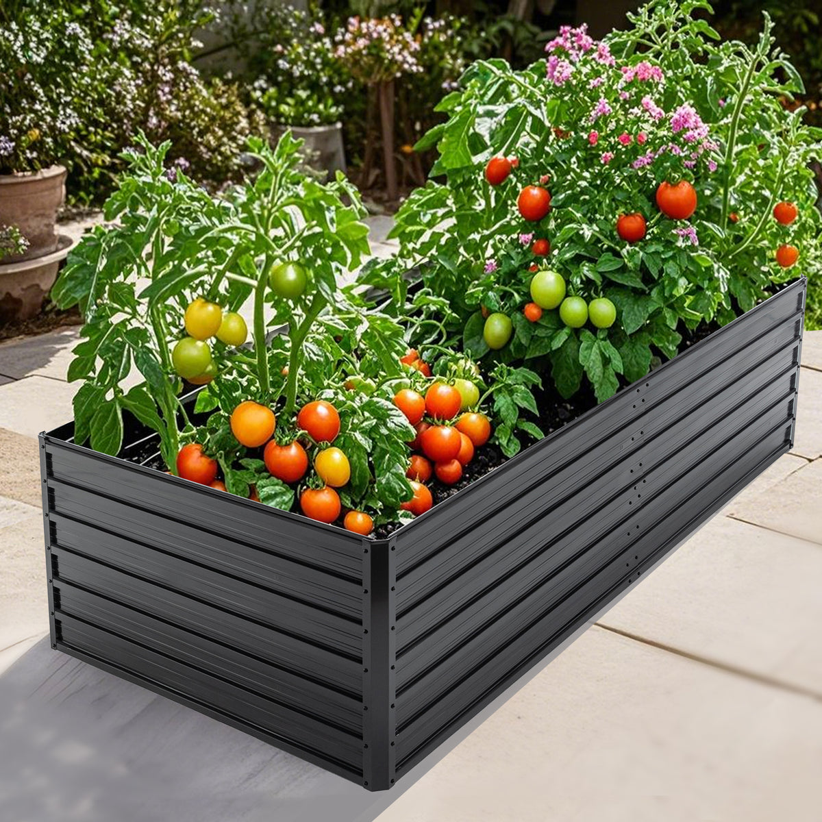 Metal Raised Garden Bed Outdoor 7.2x3.6x2 FT Galvanized Raised Garden Bed Kit, Vegetable Boxes-Rectangle Metal Flower Box