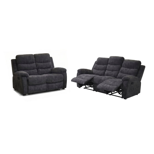 2-Piece Manual Reclining Sofa Set, 3-Seat Sofa +2-Seat Loveseat, Dark Gray