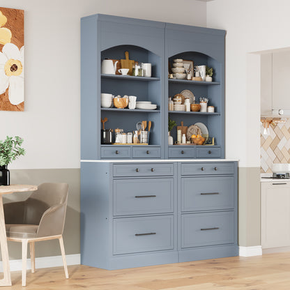 [Assembly Video Provided] TOPMAX Modern 83.7inch High Kitchen Pantry, Freestanding Tall Kitchen Hutch with Faux Marble Top – Model SP000075AAE
