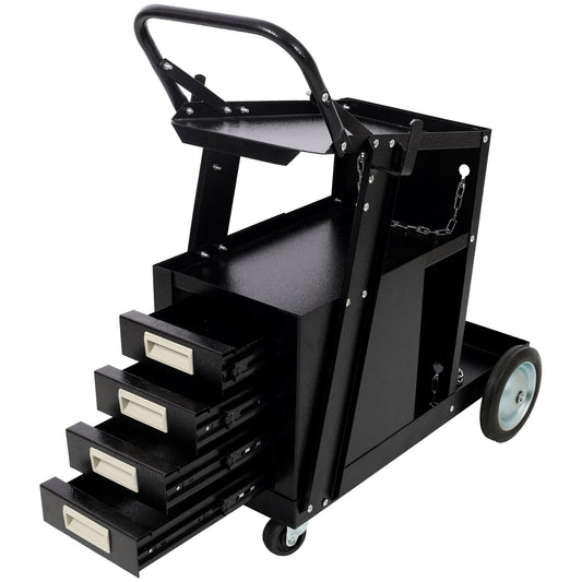 Heavy Duty 2-Tier 4 Drawers Rolling Welding Cart Portable Welder Storage Trolley with Wheels for MIG TIG ARC Welder Plasma Cutter and