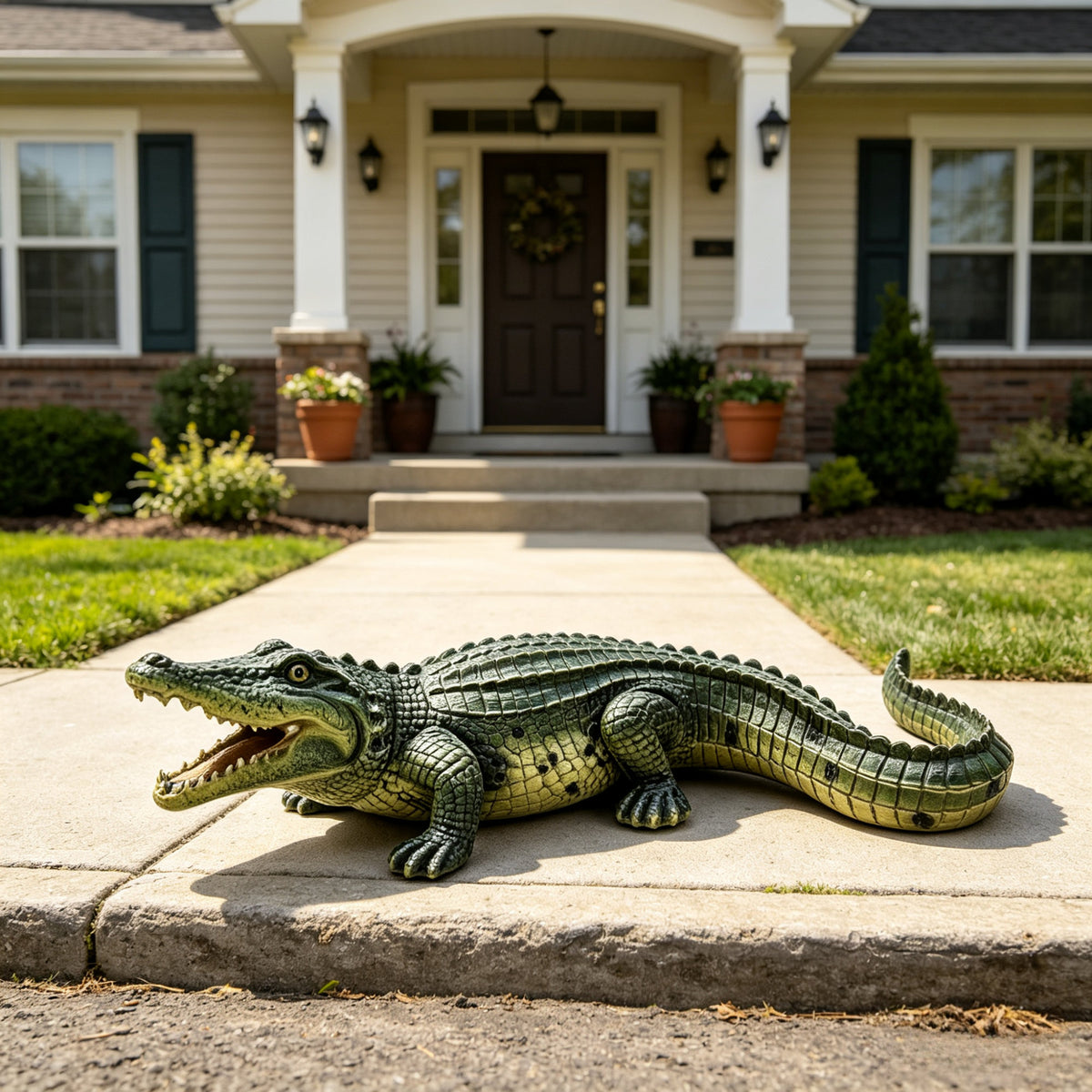 23" Simulated Crocodile Garden Statue, Resin Animal Ornament, Creative Indoor & Outdoor Decor for Garden, Porch, Pond & Backyard