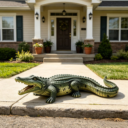 23" Simulated Crocodile Garden Statue, Resin Animal Ornament, Creative Indoor & Outdoor Decor for Garden, Porch, Pond & Backyard