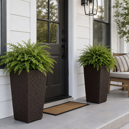 SOLHOME 19.7" Tall Poly Rattan Planter, Brown Tapered Plant Pot with Steel Frame – Indoor Outdoor Decorative Planter with PP Insert, Set of 2 Planters