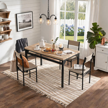 5-Piece Dining Table Set for 4, 47.24" Dining Table with 4 Upholstered Linen-Look Chairs, Black Metal Frames, Modern Kitchen & Dining Room Furniture