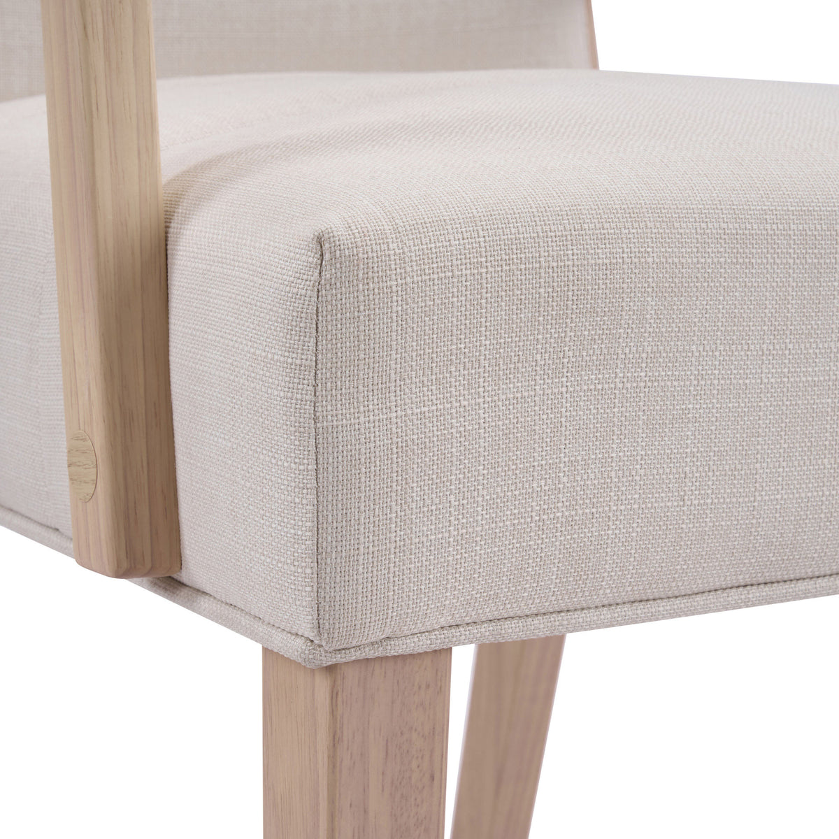 Upholstered Dining Chairs with Armrests, Beige Fabric & Natural Rubber Wood Frame, Set of 2