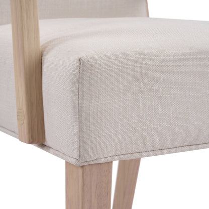 Upholstered Dining Chairs with Armrests, Beige Fabric & Natural Rubber Wood Frame, Set of 2
