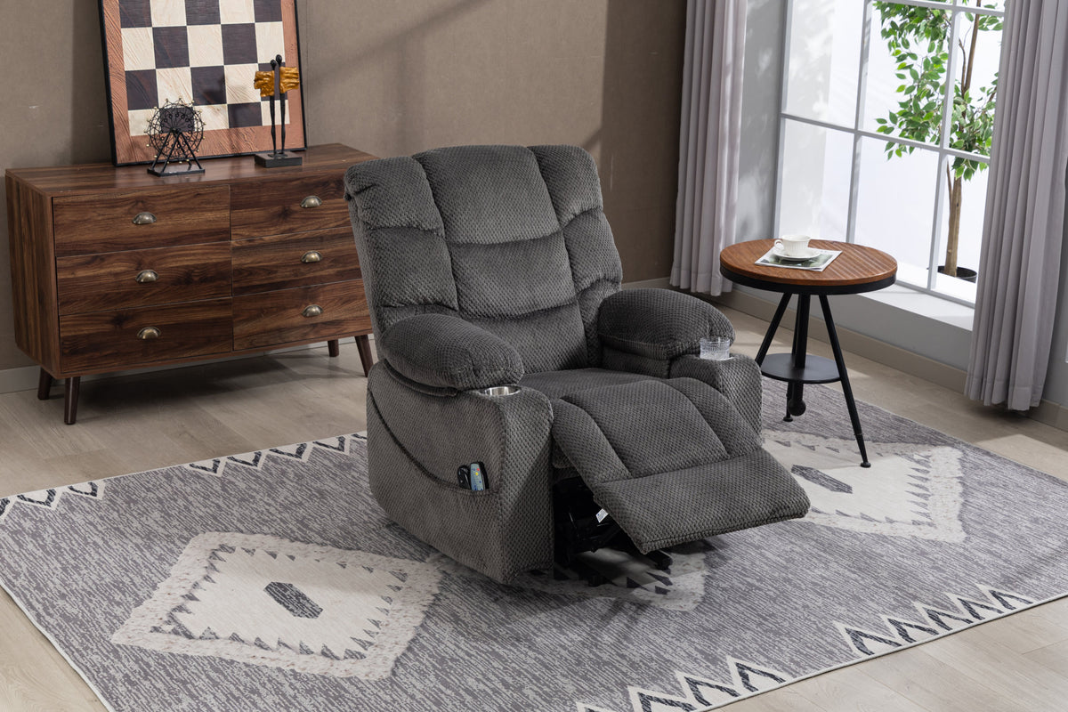 Ultra wide electric lounge chair with hot massage heating and auxiliary standing function - velvet rotating lounge chair for living room, bedroom, and office use