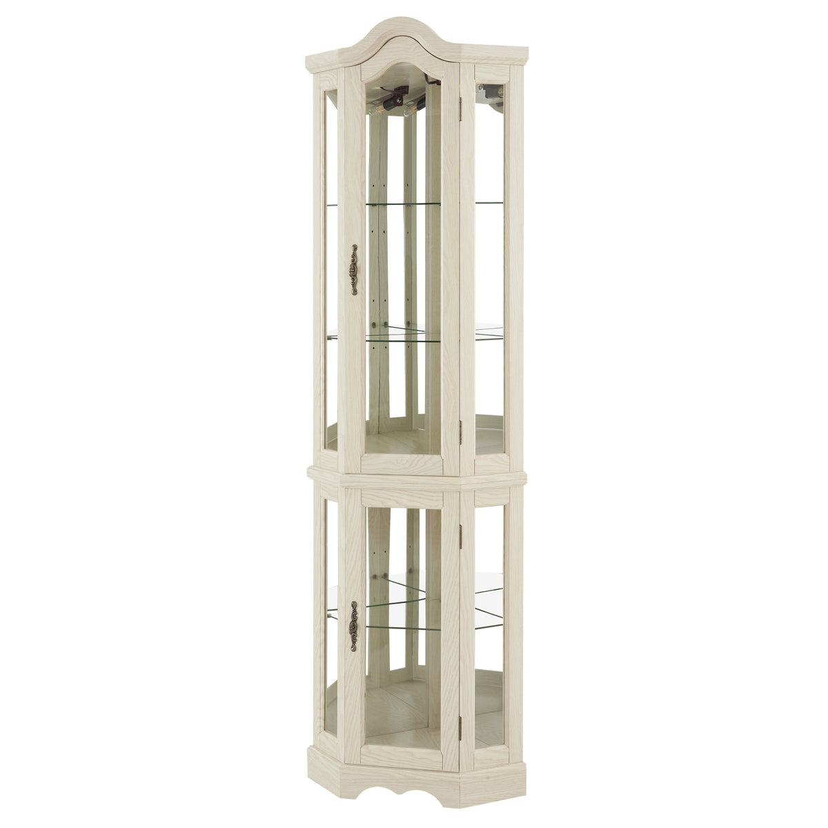 Curio Cabinet Lighted Glass Display Curio Cabinet w/Tempered Glass Doors and Shelves, Crown Corner Cabinet with Bulb, Corner Storage Decoration for Living room and Bedroom WHI