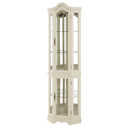 Curio Cabinet Lighted Glass Display Curio Cabinet w/Tempered Glass Doors and Shelves, Crown Corner Cabinet with Bulb, Corner Storage Decoration for Living room and Bedroom WHI