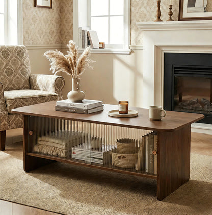 47-inch rectangular modern minimalist coffee table with a storage cabinet featuring glass sliding doors, suitable for living rooms, bedrooms and offices, easy to assemble, brown
W3935P408518/D25001Z