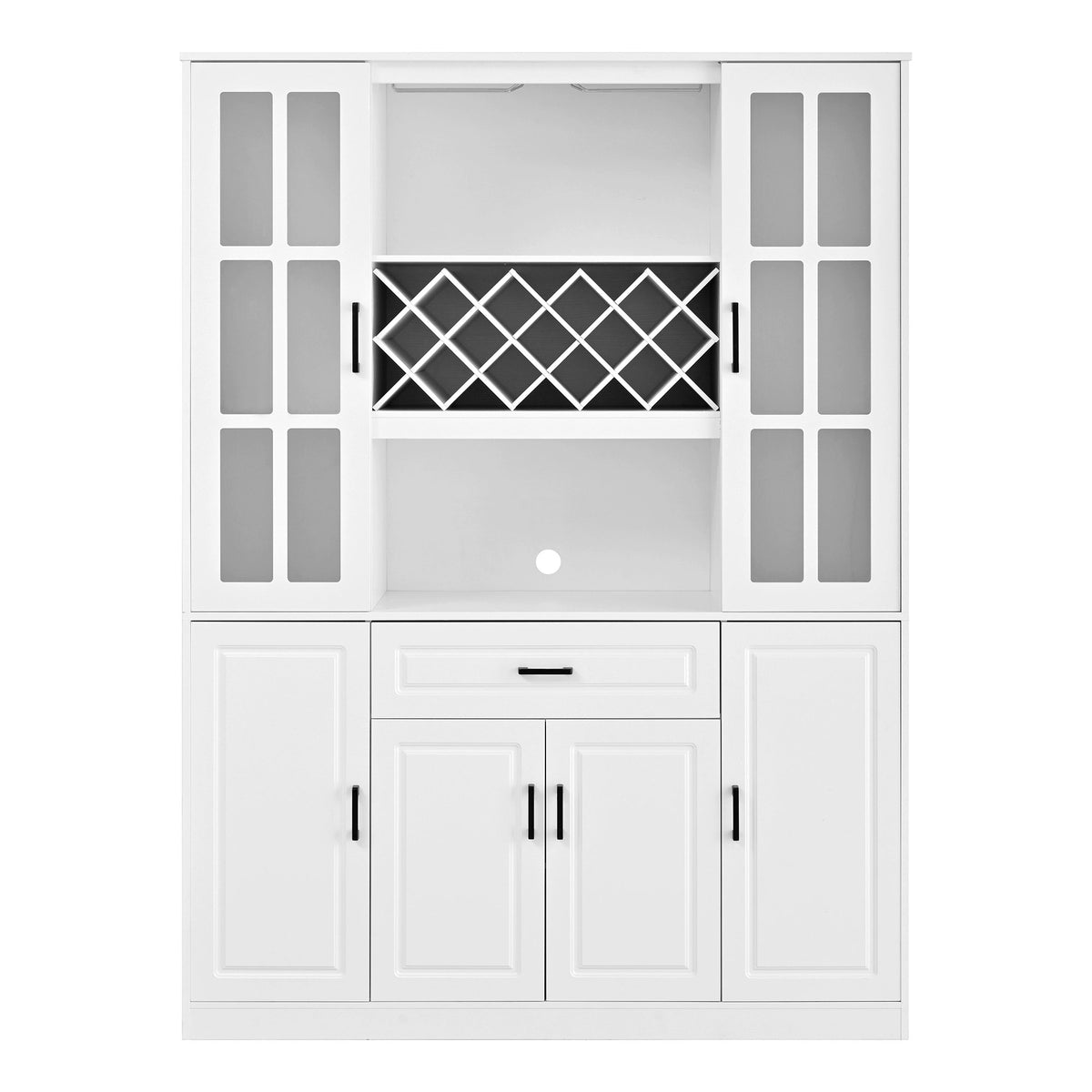 U_Style 74.1" Tall Wine Cabinet with Wine Rack & Glass Holder, 4-Door Storage Cabinet with Drawer & Open Shelves, Multifunctional Kitchen & Bar Cabinet with Door Storage for Kitchen, Dining Room