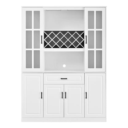 U_Style 74.1" Tall Wine Cabinet with Wine Rack & Glass Holder, 4-Door Storage Cabinet with Drawer & Open Shelves, Multifunctional Kitchen & Bar Cabinet with Door Storage for Kitchen, Dining Room