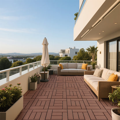 12-inch ZZ style interlocking deck tiles, DIY modular interlocking decking floor tiles, indoor and outdoor floor tiles, courtyard floor tiles that easy to install quickly ,44 pieces, Brown