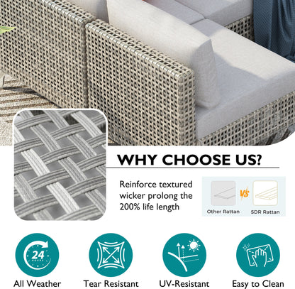 K&K 7-Piece Wicker Patio Furniture Set, Outdoor Conversation Set Sectional Sofa with Water Resistant Grey Thick Cushions and Coffee Table