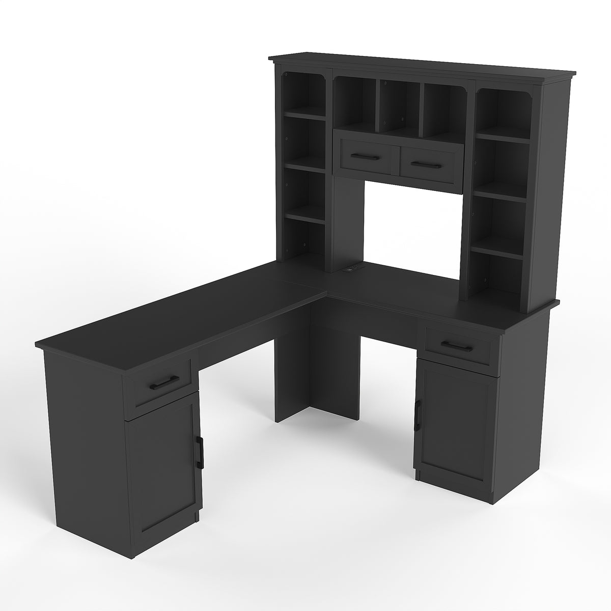 L-shaped computer desk with 2 cabinets and 2 drawers underneath the table