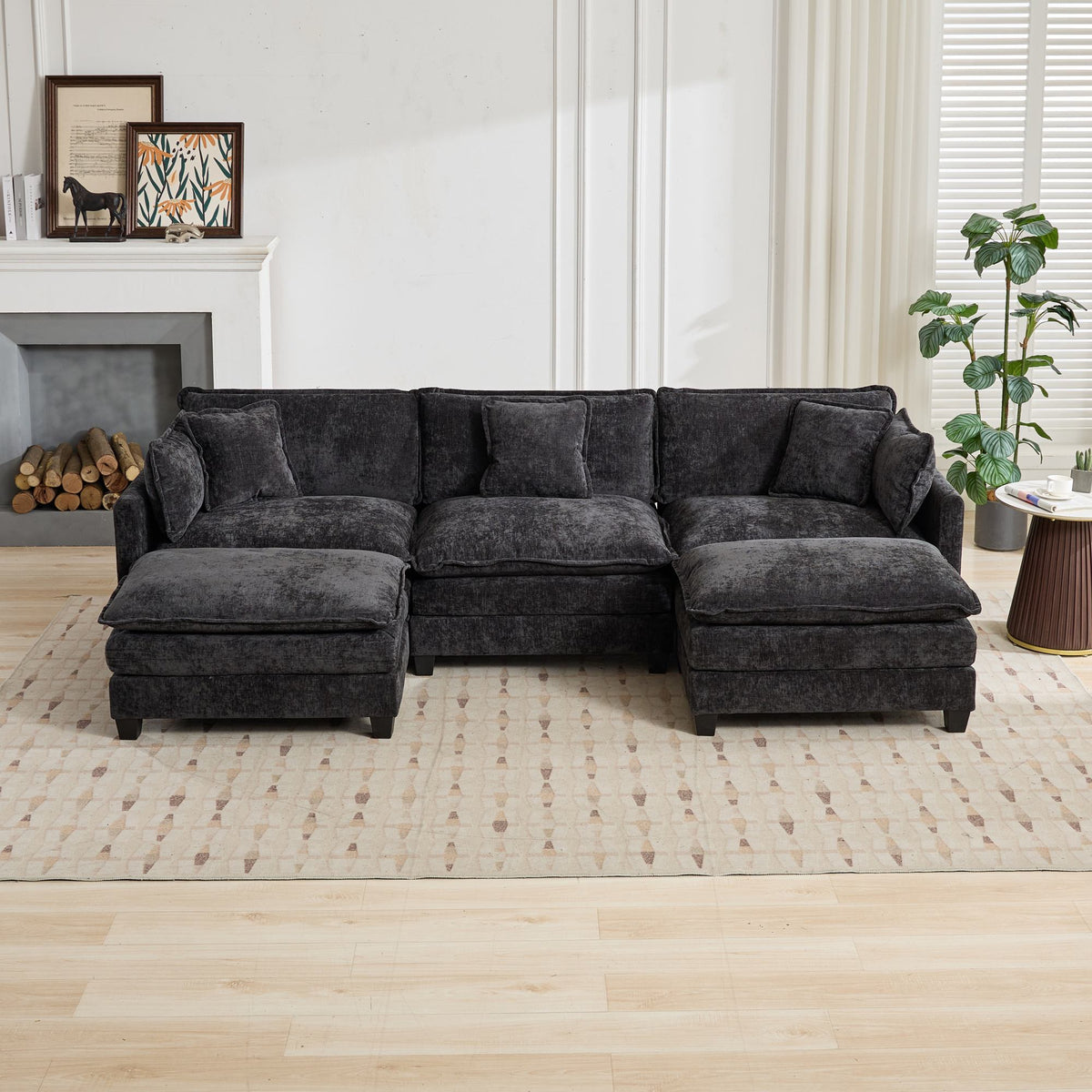 Cloud Sofa 3 Seats (Ottoman is not included), Modern Sectional Couch, Comfy Double Layer Upholstered Seat Cushion – Black