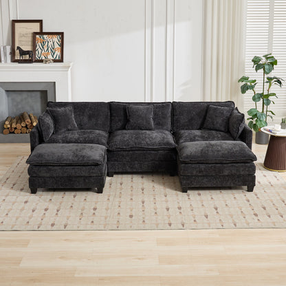 Cloud Sofa 3 Seats (Ottoman is not included), Modern Sectional Couch, Comfy Double Layer Upholstered Seat Cushion – Black