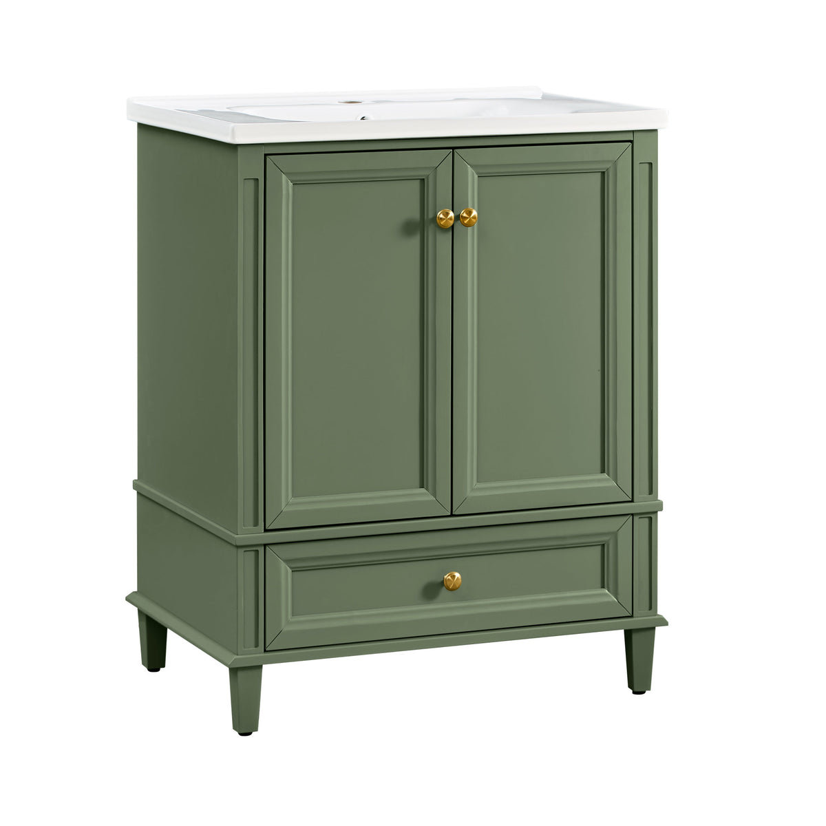 27.8" Modern Bathroom Vanity Set with Reinforced Legs & Painted Surface, Mid-Century Freestanding Bathroom Vanity Sink with Storage, High-end Restroom Vanity Cabinet with Drawer& Hidden Storage Shelvs