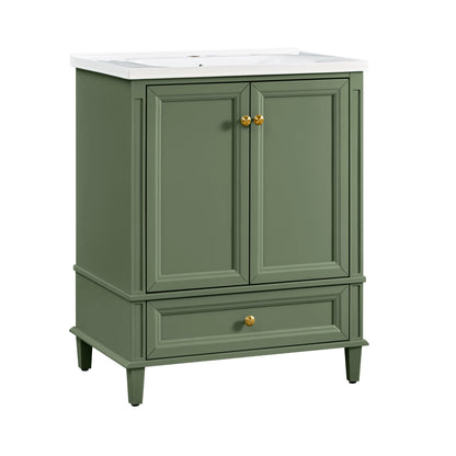 27.8" Modern Bathroom Vanity Set with Reinforced Legs & Painted Surface, Mid-Century Freestanding Bathroom Vanity Sink with Storage, High-end Restroom Vanity Cabinet with Drawer& Hidden Storage Shelvs