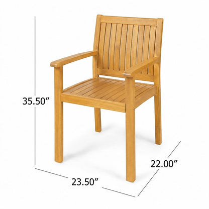 7‑Piece Acacia Wood Outdoor Dining Set, 71' Oval Teak Finish Patio Table & 6 Slatted Arm Chairs, Solid Acacia Wood Frame, Weather‑Resistant for Backyard Garden Deck