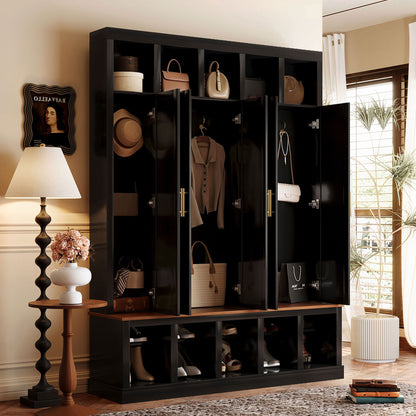 U-Can Farmhouse Entryway Storage Cabinet Coat Closet with Shoe Rack & Display Cubbies