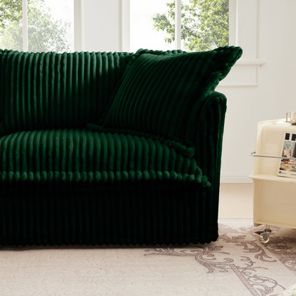 L-Shaped Slipcovered Sectional Sofa Couch, Comfy Deep Seat Cloud Couch with Convertible Ottoman & 2 Big Pillows, Modern Oversized 3 Seater Slipcovered Sofa Set for Living Room Office, Green Corduroy