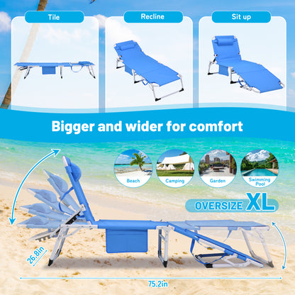 3-in-1 Heavy Duty Tanning Chair with Face Hole Adjustable 5-Position Folding Chaise Lounge Chairs for Outside Portable Lay Flat Beach Lounge Chair for Outdoor Sunbathing Patio Pool Lawn Camping Deck P