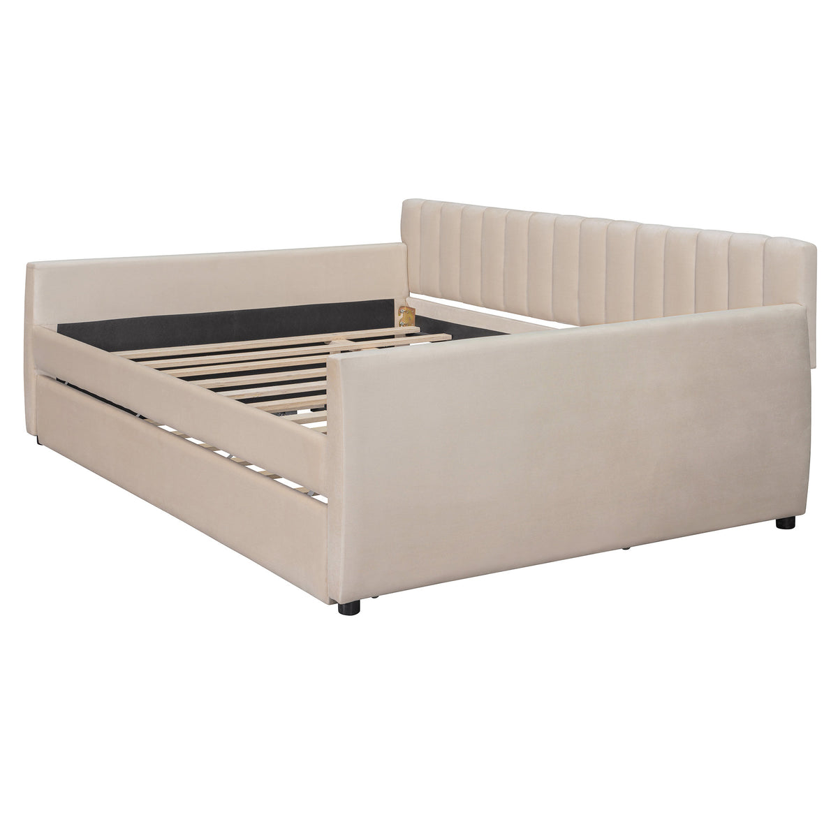 Full Size Upholstered daybed with Trundle and Wood Slat Support, Beige(Old SKU:LP000121AAA)