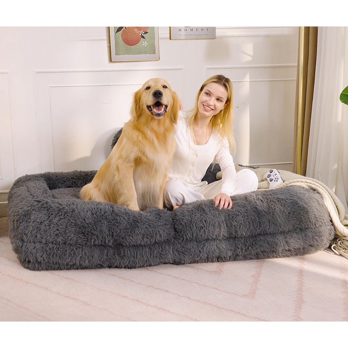 [NEW ARRIVED] [VIDEO PROVIDED] Human Dog Bed,Lazy Sofa,5-Position Adjustable Convertible,Floor Gaming Chair,bedroom, living room,Suitable for gaming, meditation,relaxation,Plush Fabric,Dark Gray