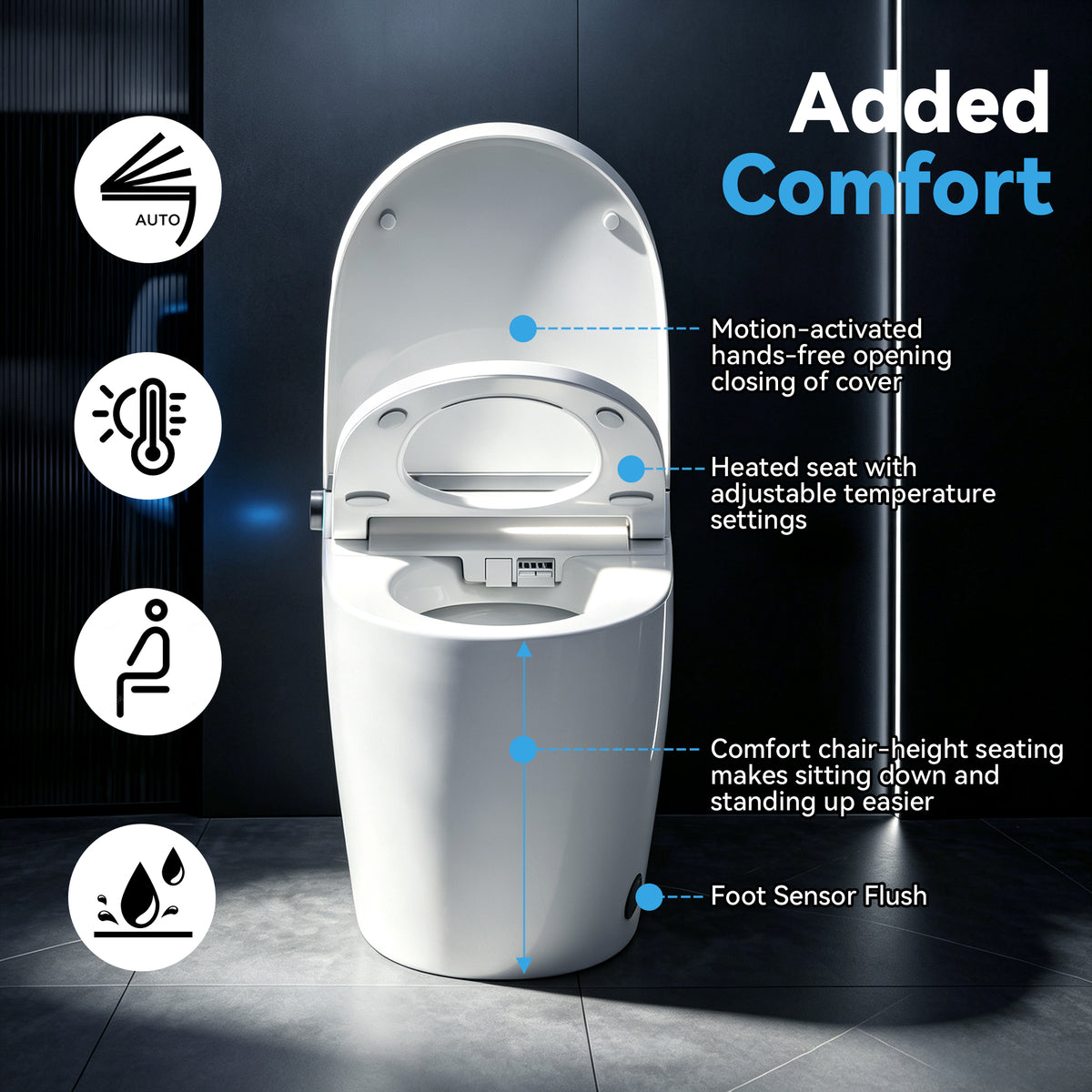 Smart Toilets with Heated Bidet Seat.Portable toilet with bidet built.Intelligent Toilet Auto Open/Close Seat. Bidet toilet with Dryer and Warm Water