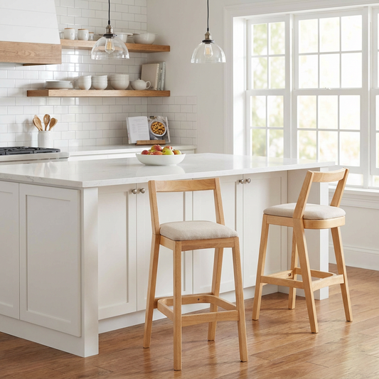 Jasper Indoor Rubberwood Barstool, Natural Finished and Beige Upholstery, Set of 2