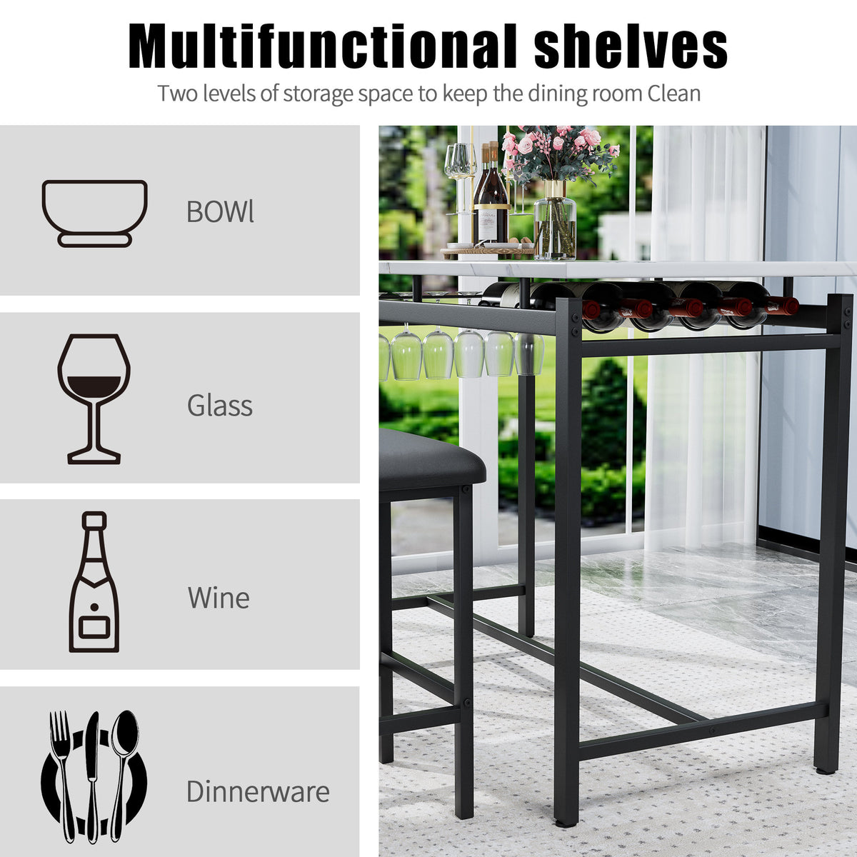 Kitchen Table Set, Dining Table and Chairs for 2, 3 Piece Dining Room Table Set with 2 Upholstered Chairs, Bar Dining Table Set, Breakfast