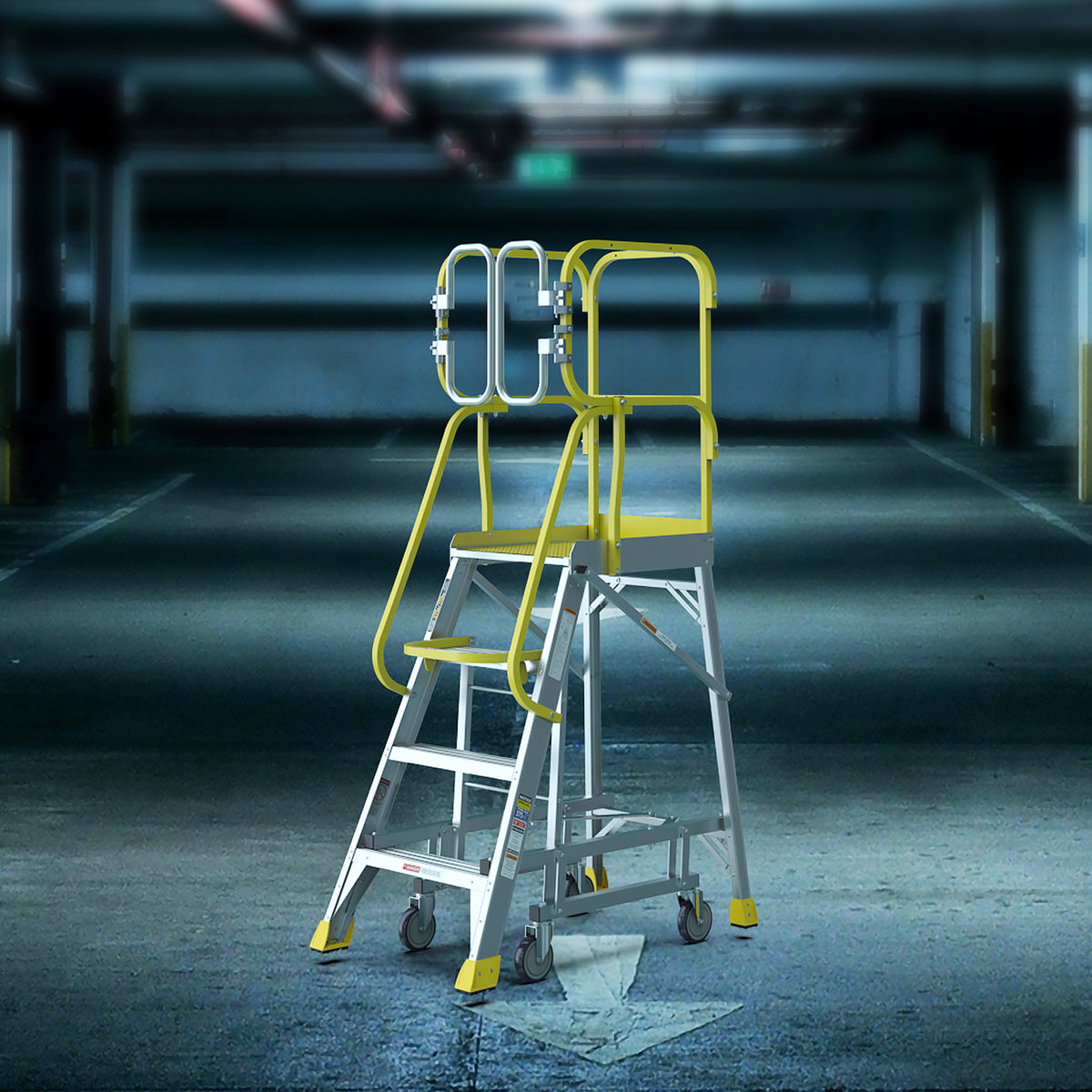 4 Step 375lbs Aluminum Rolling Platform Ladder