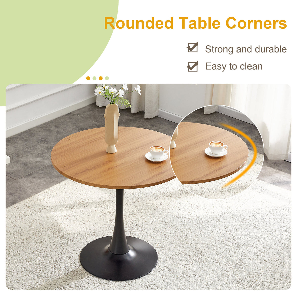 Round Dining Table, 31.5" Circle Tulip Table with Thickened Tabletop & Metal Pedestal, Mid Century Modern Bistro Table for Kitchen, Small Places, Living Room, Cafe (Faux Wood)W2920P405350