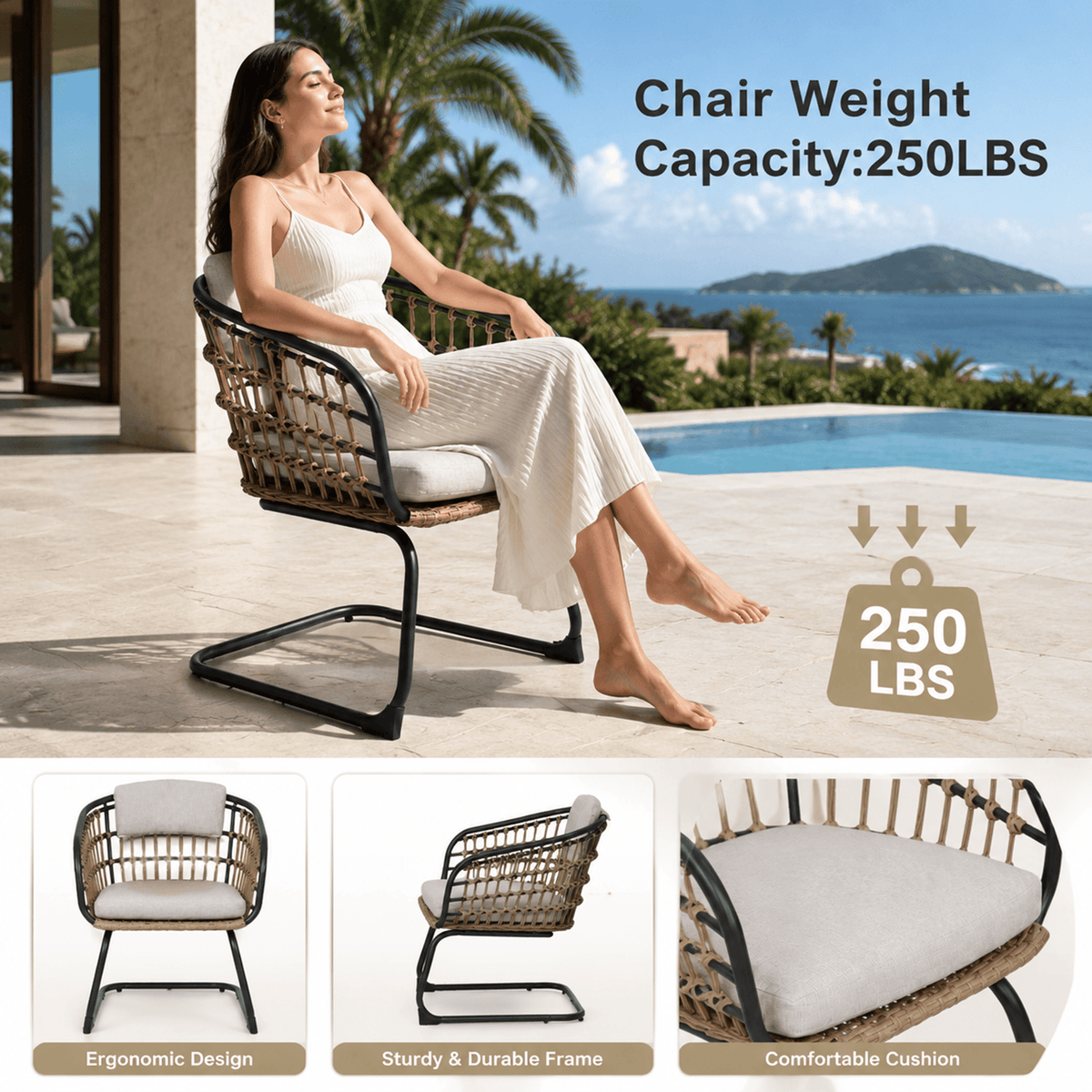 Wicker Dining Chair-SET OF 2 is designed to elevate your patio, or garden space into a cozy, stylish spot for relaxation and connection.